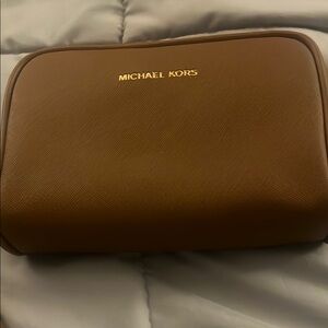 Michael Kors Brown Toiletry Bag with Gold Hardware
